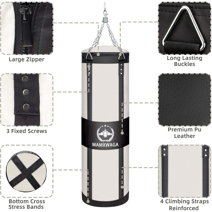 Боксерський мішок Canvas Boxsack для дорослих, 120 см, невикористаний, міцний, вантажопідйомність до 80 кг, білий