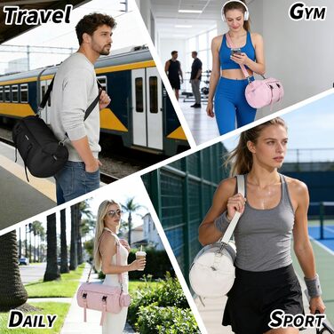 Спортивна сумка 11Л для фітнесу та йоги, водонепроникна сумка для тренувань з відділенням для мокрих речей та ременем для килимка, компактна дорожня сумка-вікенд для залу, басейну та сауни (Чорна)