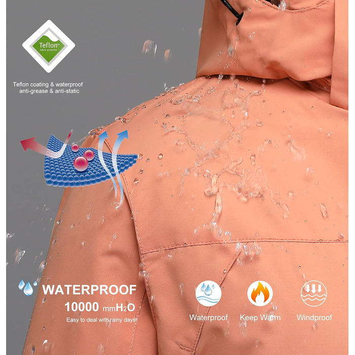 Жіноча 3-в-1 сноуборд куртка Mountain: водонепроникна, вітронепроникна, тепла, для гірськолижного спорту та походів, рожева