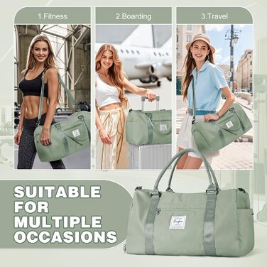 WEPLAN спортивна сумка для жінок і чоловіків з відділенням для взуття та вологих речей, дорожня ручна поклажа, тренувальна сумка для фітнесу, басейну та подорожей, сіро-зелена