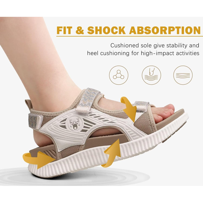 Жіночі трекінгові сандалії KuaiLu: зручні, ортопедичні, для туризму та відпочинку на природі. Легкі, з регульованою застібкою-липучкою, для літа, підходить при фасціїтісу. Колір: бежевий, розмір 39 EU.