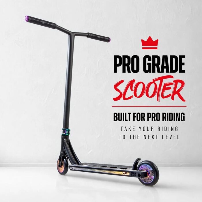 Трюковий самокат CORE Stunt-Scooter Trick 110мм, ABEC 9, для дітей та дорослих (від 5 років), регульована висота 78-96см + наклейка Fantic26 (Чорний/Райдуга)