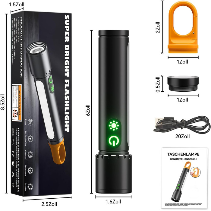 Потужний ліхтарик Abosi XHP90.2: 500000 люмен, 9 режимів, Zoom, IPX7, для кемпінгу та надзвичайних ситуацій