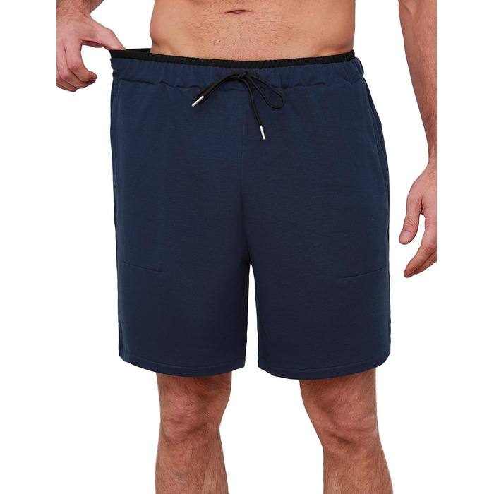 Чоловічі спортивні шорти Soer Activewear з кишенями та блискавкою, бавовняні шорти для бігу та відпочинку, темно-сині (L)