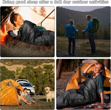 Спальний мішок 3-4 сезони для кемпінгу та відпочинку на природі. Теплий, водонепроникний, легкий спальник для дорослих та дітей. Чорний колір.