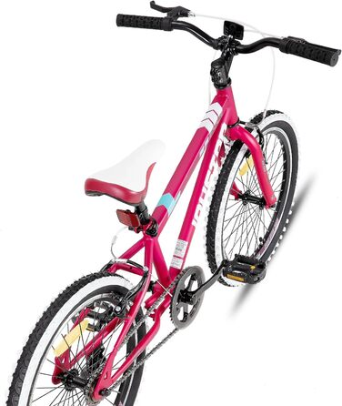 JOYSTAR Lubbock 20/24 дюймове дитяче гірське велосипед для хлопчиків та дівчаток 7-12 років (1/7 швидкостей), білобокові покришки, червоний колір