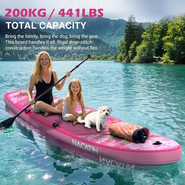 NACATIN SUP дошка для дорослих надувна 320 см (10'6") рожева + весло, насос, рюкзак, ремкомплект - для початківців та досвідчених