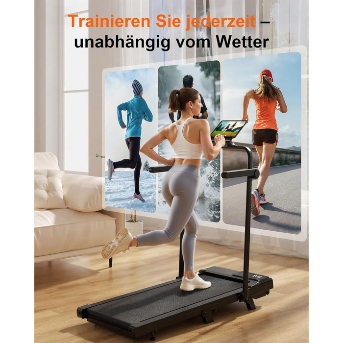 Біговий килимок Superun з нахилом 6% – бігове полотно для дому 2.5 PS з додатком та пультом дистанційного керування – біговий стіл max 136 кг з мульти-режимом та тренувальними курсами 110 см. Чорний