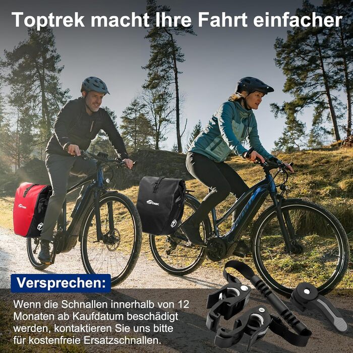 Велосипедна сумка на багажник toptrek 23-28 л, водонепроникна з відбивачами, ручкою та плечовим ременем, чорна