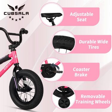 Дитячий велосипед cubsala у стилі BMX, 12/16 дюймів, з допоміжними колесами, V-гальмами, для хлопчиків і дівчаток 1–8 років, різнокольоровий