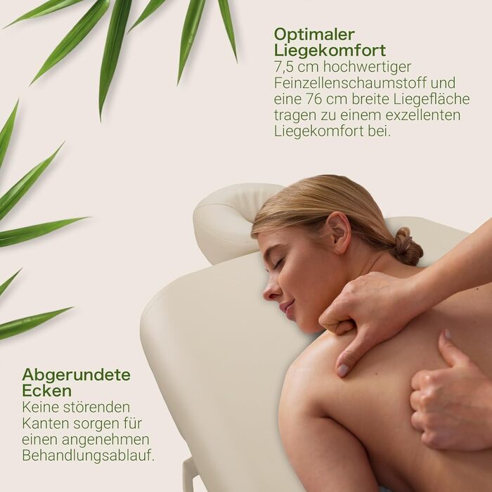 Масажний стіл Zen з круглими кутами, складний та регульований по висоті - професійний масажний стіл з цільного дерева з регульованою спинкою, підголівником, підлокітниками та кишенею (кремовий)