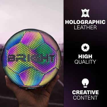 Світловідбивний футбольний м'яч BRIGHT™ для гри в приміщенні та на вулиці, офіційний розмір 5, унісекс, білий/чорний/рожевий/синій/жовтий