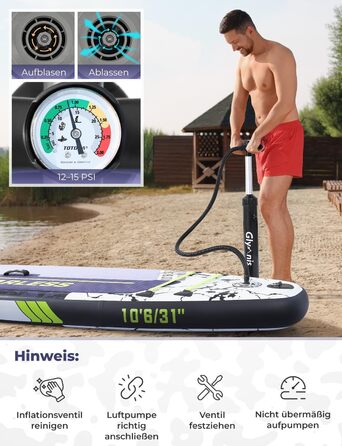 Надувний SUP Борд Glymnis 10'6' для Станд Ап Паддлінг (SUP) 320x81x15см з Алюмінієвим Веслом, Насосом та Аксесуарами