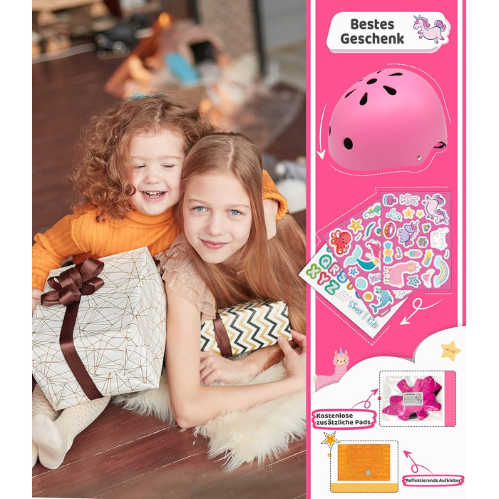 Дитячий велосипедний шолом Simply Kids з наклейками, сертифікований CPSC та CE, для скейтборду, велосипеда, самоката, для хлопчиків і дівчаток 2-8 років, розмір 46-58 см, дизайн 'Друзі у Країні чудес', рожевий