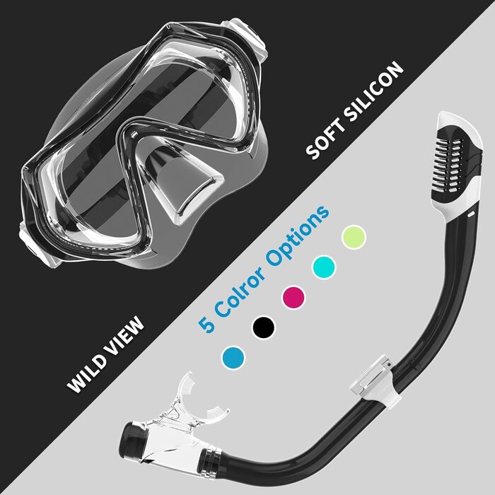 Дитяча маска для снорклінгу та плавання Findway з набірником, 180° панорама, HD, антизапар, анти-тік, для дітей 4-16 років (чорний комплект)