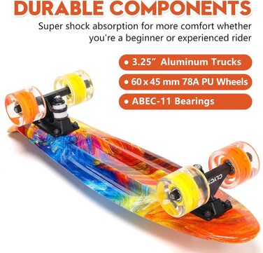 Скейтборд CLYCTIP Mini Cruiser 22 дюйми з підсвічуванням та ABEC-11 підшипниками для дітей та початківців (різнокольоровий)