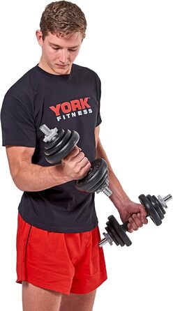 Гантелі York Fitness 20 кг зі змінними дисками, чавунні, набір 2 шт, чорні, регульовані спінлоки
