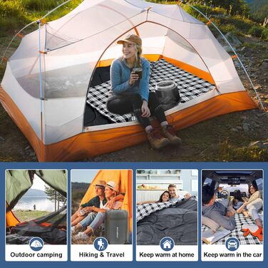 Спальний мішок для двох дорослих, ковдровий, водонепроникний, флісовий, 220x150 см, сірий, з сумкою для зберігання