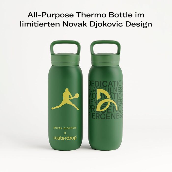 Термос пляшка waterdrop MICRODRINK x Novak Djokovic 600 мл, ізольована сталева пляшка для напоїв, 24 год холоду, 12 год тепла, герметична та ударостійка