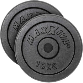 MAXXIVA Набір гантельних дисків 2×10 кг, чавун, чорний, для фітнесу, бодібілдингу, тренувань