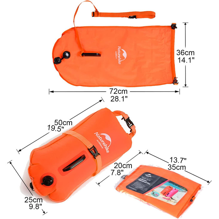 Надувна рятувальна жилетка Naturehike 18L, водонепроникний мішок для плавання, триатлону, снорклінгу, рафтингу (світло-помаранчевий)