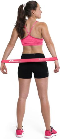 Фітнес-гумки Panathletic, набір 5 шт. – різні рівні опору, інструкція, eBook, сумка – 5 фітнес-гумок, гімнастичний еспандер, стрічка опору чорний, червоний, жовтий, синій, зелений (рожевий)