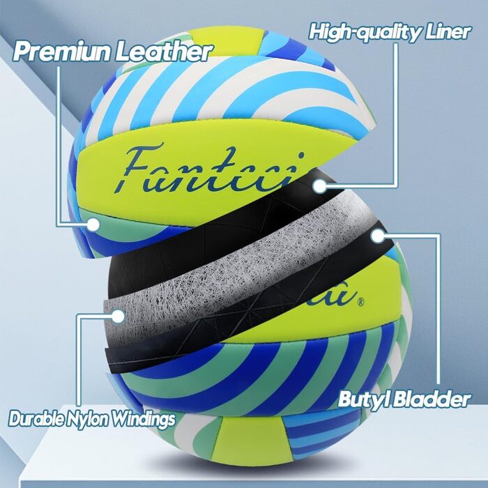 Волейбольний м'яч Fantecia, розмір 5. М'який волейбольний м'яч для пляжу, залу, басейну, парку. Підходить для тренувань, початківців, юнаків та дорослих.