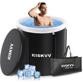 Льодяна ванна для спортсменів з кришкою KISKVV, Ø85x75 см, 378 л, складна переносна ванна для криотерапії, надувна бочка для льодової бані для дому та вулиці