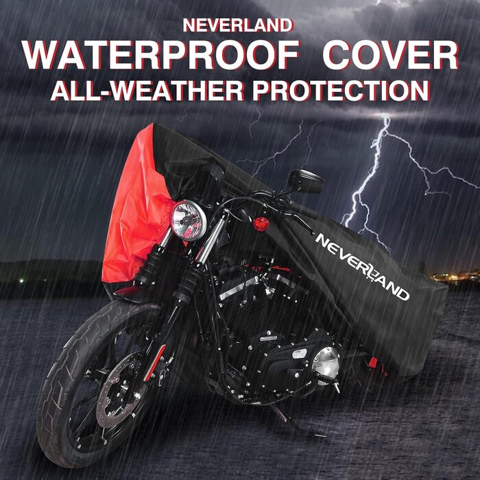 Водонепроникний чохол для мотоцикла NEVERLAND XXXL (255x75x145см), 300D Oxford, захисна навіс-гараж з замками та вітрозахистом, чорно-червоний