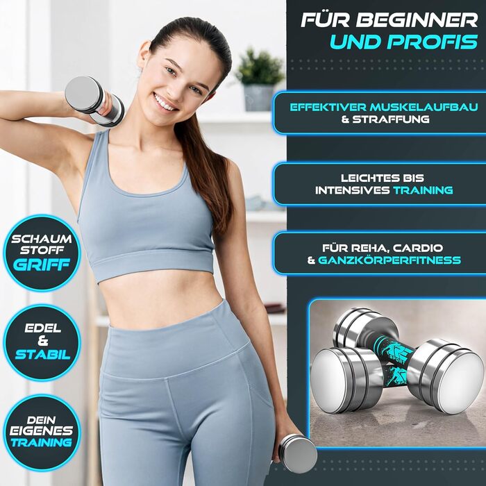 Набір гантелей 2 шт. з масивного сталі 2,5/5/7,5/10 кг | Гантелі з набором ваг та пінополіуретановими ручками | Фітнес гантелі для дому, силові тренування та нарощування м'язів, блакитний (2 x 5 кг)