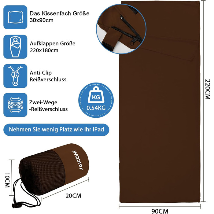 Легкий шовковий спальний мішок для подорожей 2в1, мікрофібра, компактний, для кемпінгу та подорожей, зелений (кофе)