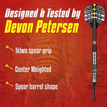 Професійні дартс Shot! Devon Petersen Wisdom 80% вольфраму, м'які пластикові наконечники, набір для дорослих, вироблено у Новій Зеландії, стильні оперення для чоловіків і жінок