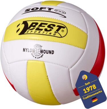 Волейбольний м'яч BEST SPORTING розмір 5 - м'яч з 18-панельним дизайном, високої якості, супер м'який, формастійкий, для гри на відкритому повітрі, офіційний розмір 5, білий/жовтий/червоний
