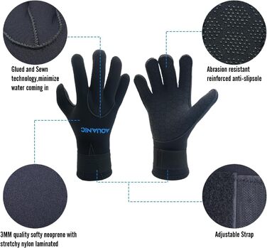 Нейтрик Неопренові рукавички для дайвінгу 3мм, чорні. Рукавички для дайвінгу та снорклінгу для чоловіків та жінок. Захист від холоду, антиковзаюча поверхня, регульований манжет.