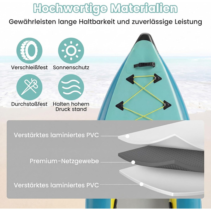 Надувний каяк COSTWAY для 2 осіб з алюмінієвими веслами, EVA-сидінням, насосом та ремкомплектом, сумка, 230 кг, блакитний