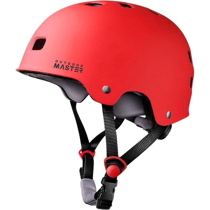 Захисний шолом OutdoorMaster для скейтборду, велоспорту та роликів, вентиляція, два змінних внутрішніх вкладиші, для дітей, підлітків і дорослих, червоний, розмір M