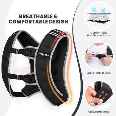 Утяжелитель Fragraim (6/8/10/12/16 кг) для жінок та чоловіків: жилет для фітнесу, бігу, тренувань, з кишенею для телефону, світловідбиваючими елементами, чорний