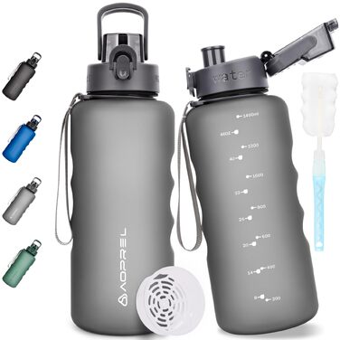 Спортивна пляшка для води AOPREL 1.5л з фільтром, Tritan BPA-free, герметична пляшка для фітнесу, походів та офісу (Сіра)