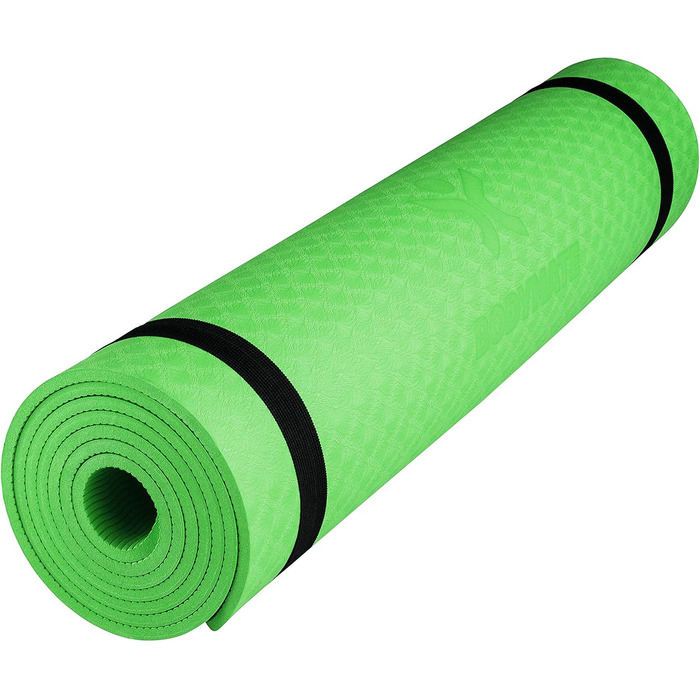 Килимок для йоги BODYMATE Premium TPE 183x61 см, нековзкий, фітнес-мат для йоги, пілатесу, спорту, товщина 6 мм, зелений