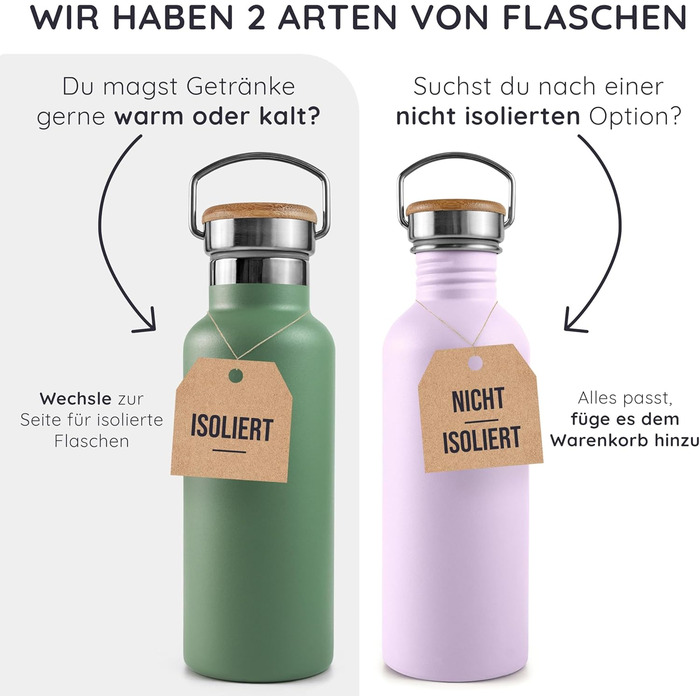 Водафлянка Bambaw з нержавіючої сталі, 1 л | Багаторазова еко-пляшка | Для кемпінгу та походів | Без пластику | Спортивна пляшка, 1000 мл, срібна