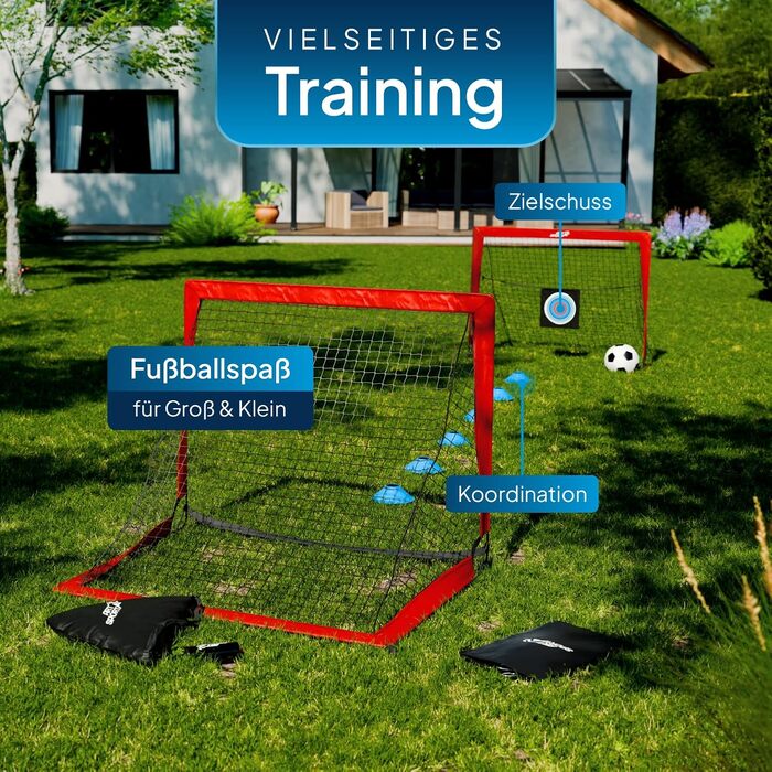 ArtSport Ворота для футболу Pop-up Goal Master - комплект 2 шт. з аксесуарами - складні та готові до гри - 2 футбольні ворота для дому та саду - дитячий футбол, ворота (червоний)