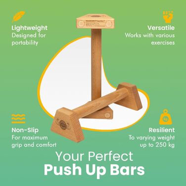 Дерев'яні упори WOODPOWER PowerBars XS-Long для віджимань, стійки на руках та йоги, нековзкі, для занять каллістенікою та фітнесом у приміщенні і на вулиці