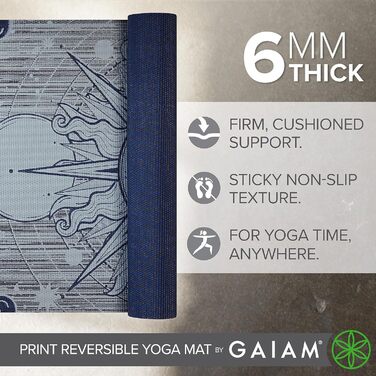 Йога мат Gaiam Premium 6 мм – двосторонній, товстий, нековзний килимок для йоги, пілатесу та вправ на підлозі (172,7 x 61 x 6 мм)