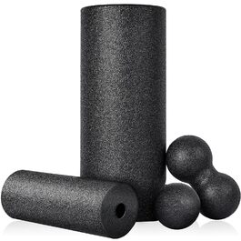 Набір для міофасціального релаксу: Foam Roller, м'ячик для фасції, міні-ролик, дуобол, для йоги та масажу (Синій/Чорний)