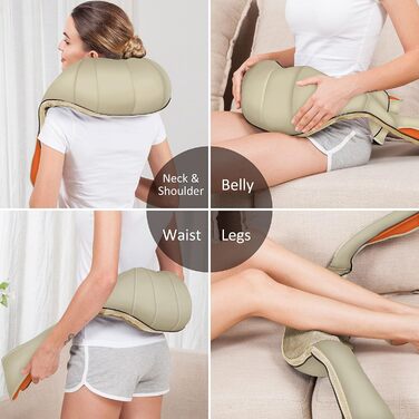 Бездротовий масажер Shiatsu Snailax з функцією підігріву, 4D-роликами для шиї, плечей і спини, м'язова релаксація, подарунок для чоловіків та жінок (хаки)