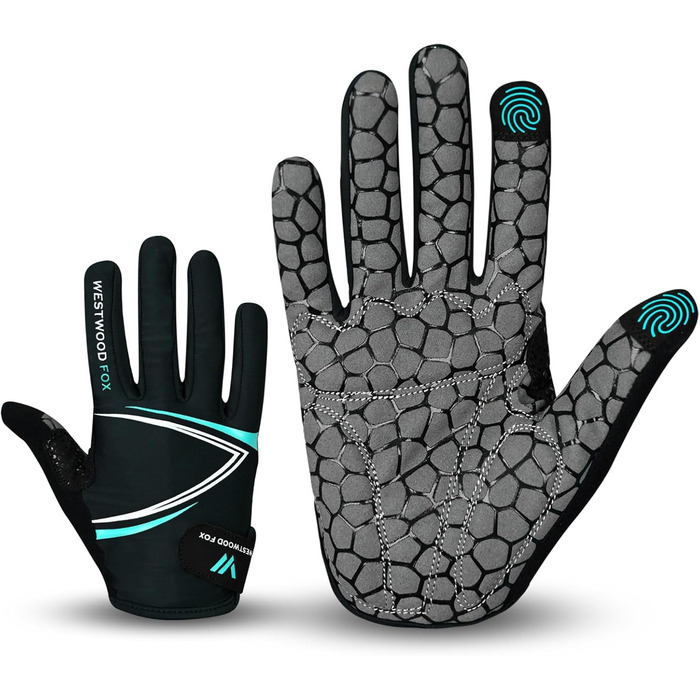 Велосипедні рукавички WESTWOOD FOX з посиленням, антиковзні, для сенсорного екрану, амортизуючі, для гірського велосипеда, шосе, перегонів, їзди та спорту, для чоловіків та жінок, розмір L, блакитний