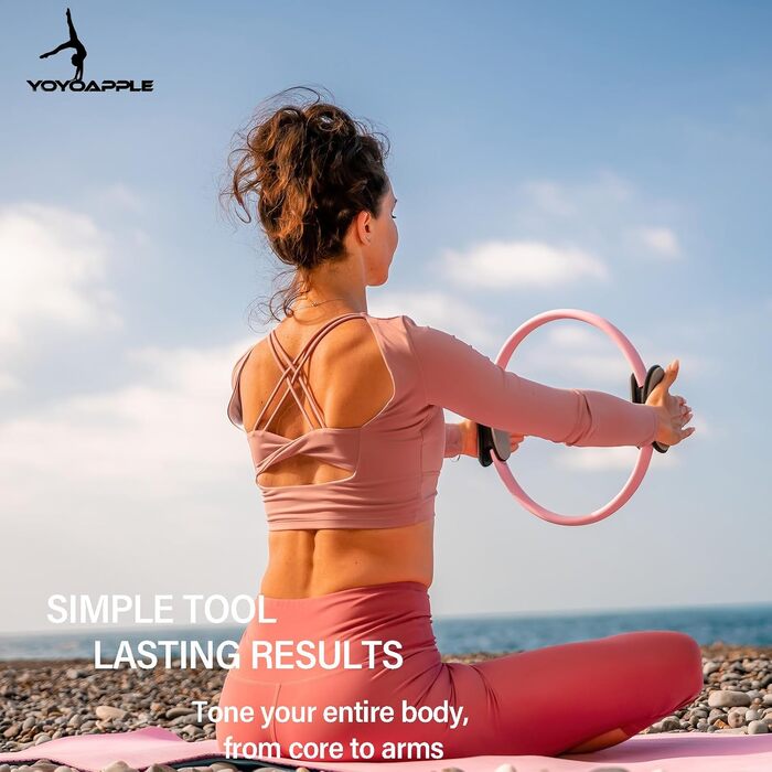 Набір для пілатесу вдома, 11-ти частинний, для жінок, з м'ячиком та кільцем, рожевий