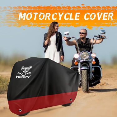 Чорна мотоциклетна накидка з червоною вставкою, 210D Oxford, захист від сонця та води, 96 дюймів (XL) - Harley Davidson, Honda, Suzuki, Kawasaki, Yamaha
