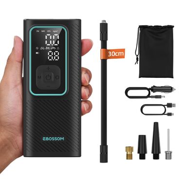 Електрична повітряна помпа 10.3 Bar з акумулятором, компресор Mini 6000mAh & 12V DC, портативна помпа для авто, мотоцикла, велосипеда з LED-підсвічуванням та автоматичним відключенням, блакитна I7