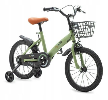 Дитячий велосипед 16 дюймів із бічними колесами та кошиком, колір хакі